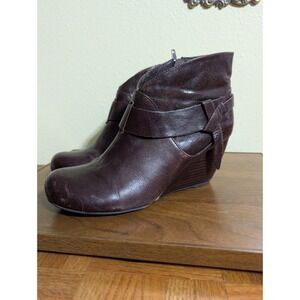 Miz Mooz NYC Brown Leather Narcissa Estelle Wedge Ankle Boots 8.5